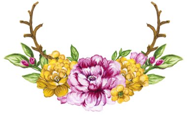 Watercolor wreath with rose. White background. Elegance Vintaget flowers