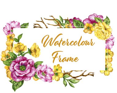 Colorful floral collection with leaves and flowers watercolor gouache hand draw Spring or summer design for invitation