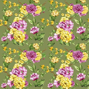 Colorful floral collection with leaves and flowers Beautiful floral background of watercolor sketches for the design and decoratio