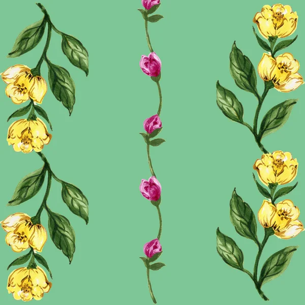 Pink Yellow Green Leaf Background Watercolor Seamless Botanical Leaves Pattern — Fotografia de Stock