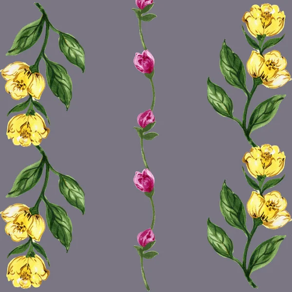 Рожевий Жовтий Зелений Лист Тлі Акварель Безшовний Ботанічний Візерунок Листя — стокове фото
