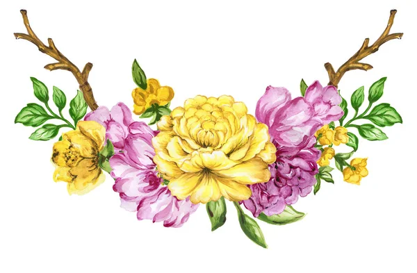 Watercolor wreath with rose white background elegance vintage flowers