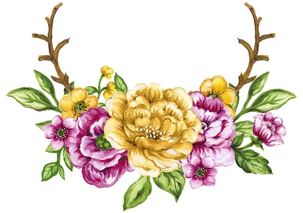 Watercolor Wreath Rose White Background Elegance Vintage Flowers — 스톡 사진