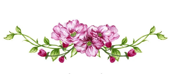 Красочная Цветочная Коллекция Листьями Цветами Акварель Гуашь Руки Рисовать Весна — стоковое фото