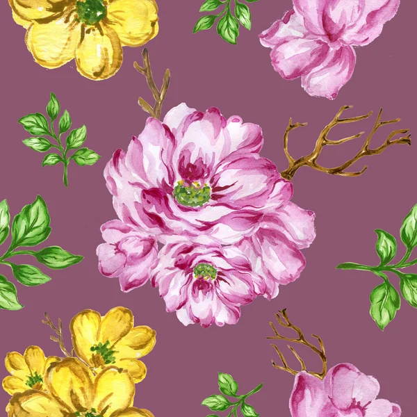 Colorful Floral Collection Leaves Flowers Beautiful Floral Background Watercolor Sketches — Stock Photo, Image