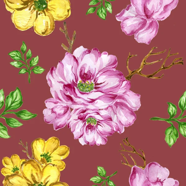Colorful Floral Collection Leaves Flowers Beautiful Floral Background Watercolor Sketches — Fotografia de Stock