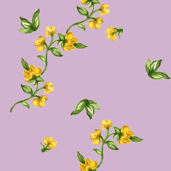 Watercolor Gouache Seamless Botanical Leaves Pattern Hand Paint — Fotografia de Stock