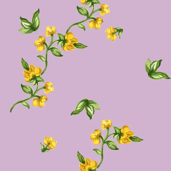 Watercolor gouache seamless botanical leaves pattern hand paint