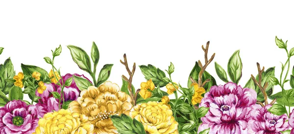 Horizontal Flower Illustration Pink Yellow —  Fotos de Stock