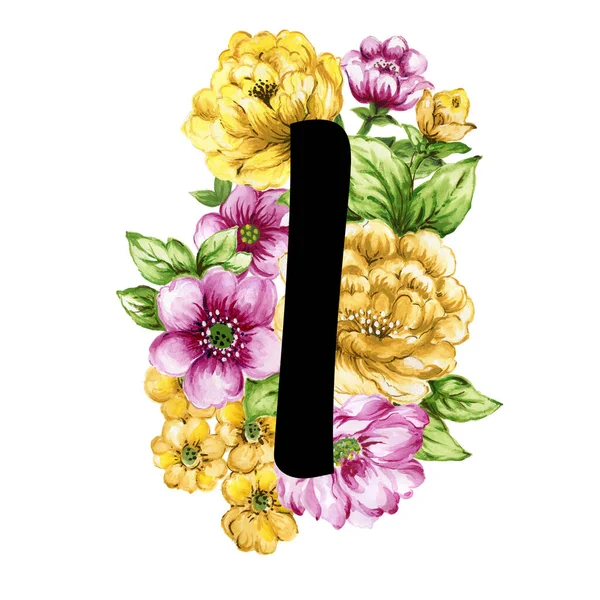 Floral Ornate Letters Flowers Pink Yellow Vintage Font Flower Ornaments — Photo