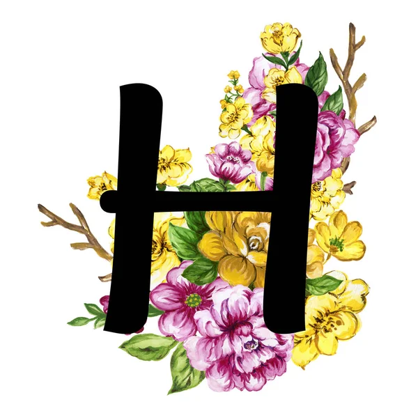 Floral Ornate Letters Flowers Pink Yellow Vintage Font Flower Ornaments — Stok Foto