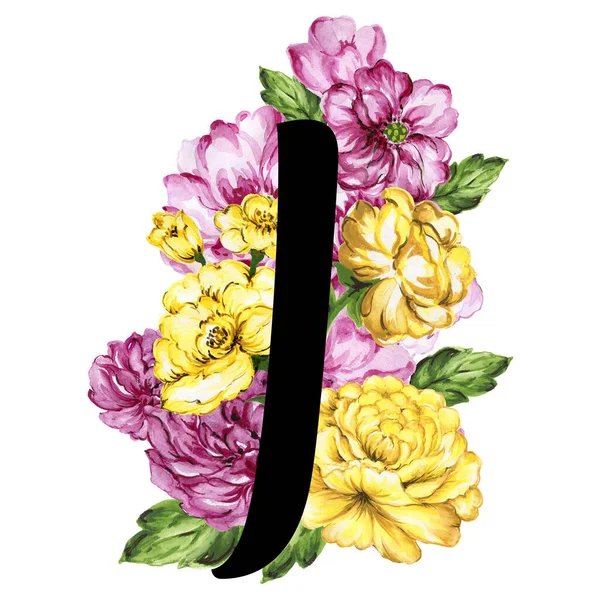 Floral Ornate Letters Flowers Pink Yellow Vintage Font Flower Ornaments — ストック写真