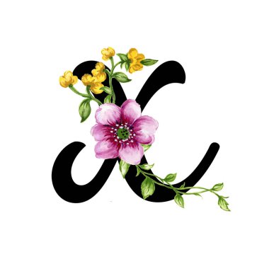 Floral ornate letters flowers pink, yellow vintage font and flower ornaments alphabet. Royal ornate abc, flourishes decor elegant letter or antique alphabet lowercase illustration set