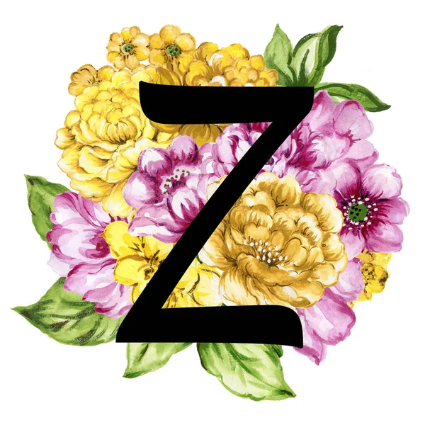 Floral Ornate Letters Flowers Pink Yellow Vintage Font Flower Ornaments — 스톡 사진