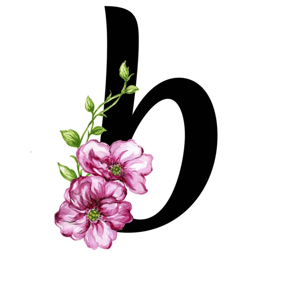 Квіткові Орнаментальні Літери Квіти Рожевий Жовтий Вінтажний Шрифт Квіткові Прикраси — стокове фото