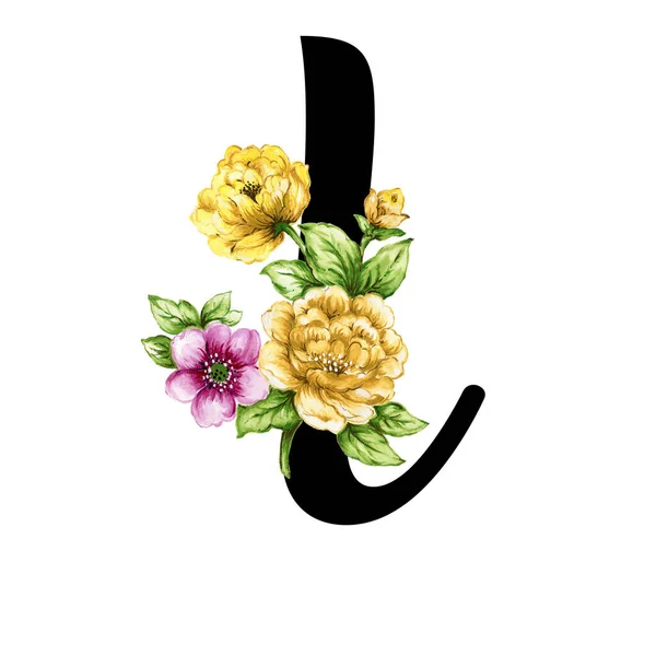 Floral Περίτεχνα Γράμματα Λουλούδια Ροζ Κίτρινο Vintage Γραμματοσειρά Και Λουλούδι — Φωτογραφία Αρχείου