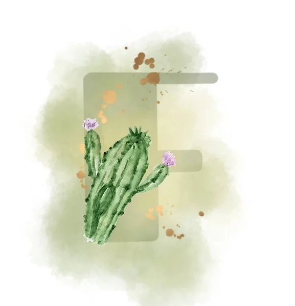 Прописная Акварельная Цифровая Живопись Кактус Суккулентная Ботаническая Листья Листьев Растительного — стоковое фото