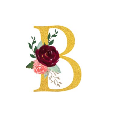 Botanical ornate letters flowers gold color and botanical boho font and flower ornaments alphabet. Royal ornate abc, flourishes decor elegant letter or antique alphabet illustration set