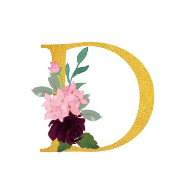 Botanical ornate letters flowers gold color and botanical boho font and flower ornaments alphabet. Royal ornate abc, flourishes decor elegant letter or antique alphabet illustration set