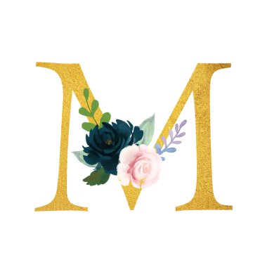 Botanical ornate letters flowers gold color and botanical boho font and flower ornaments alphabet. Royal ornate abc, flourishes decor elegant letter or antique alphabet illustration set