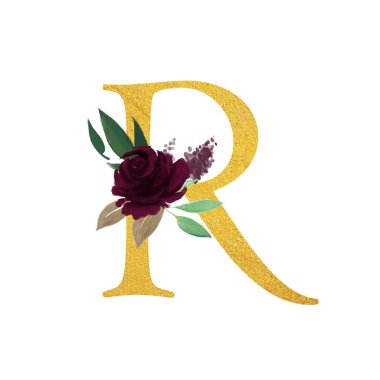 Botanical ornate letters flowers gold color and botanical boho font and flower ornaments alphabet. Royal ornate abc, flourishes decor elegant letter or antique alphabet illustration set