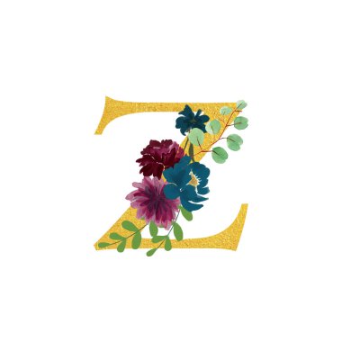 Botanical ornate small letters flowers gold color and botanical boho font and flower ornaments alphabet. Royal ornate abc, flourishes decor elegant letter or antique alphabet illustration set