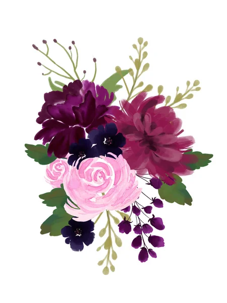 Bouquet Greeting Invitation Flower Blossom Watercolor Illustration — Stockfoto