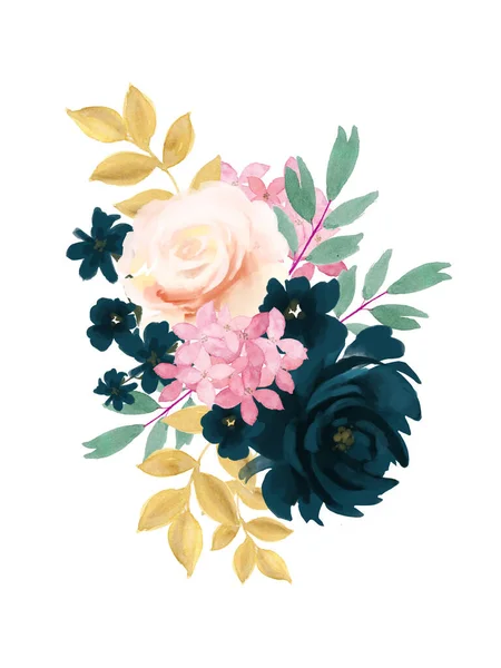 Bouquet Greeting Invitation Flower Blossom Watercolor Illustration — Foto Stock