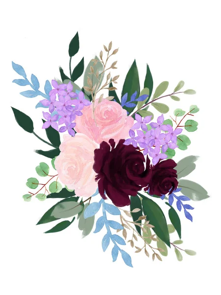 Bouquet Greeting Invitation Flower Blossom Watercolor Illustration — Foto Stock