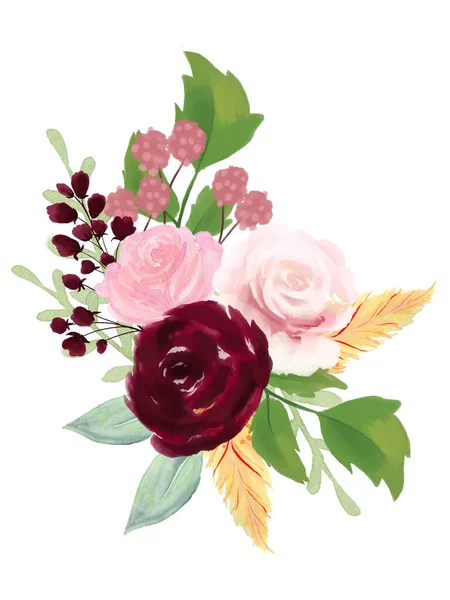 Bouquet Greeting Invitation Flower Blossom Watercolor Illustration — Foto Stock