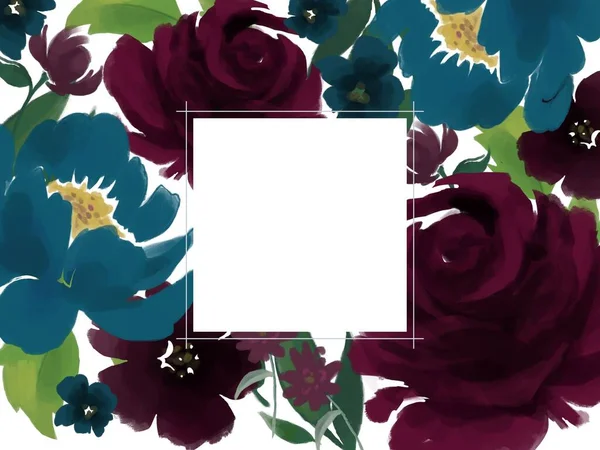 Template Greeting Border Frame Invitation Product Design Garden Rose Peony — Stock Fotó