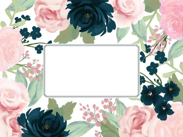 Template Greeting Border Frame Invitation Product Design Garden Rose Peony — Stok fotoğraf