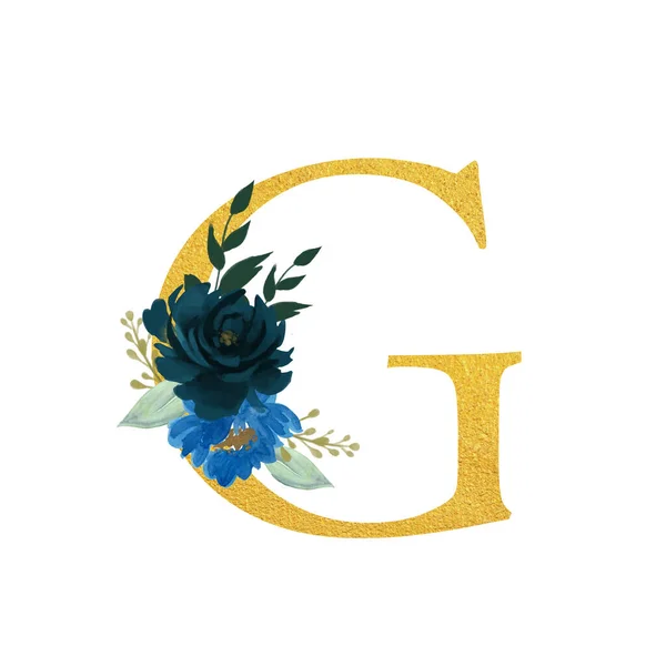 Botanical Ornate Letters Flowers Gold Color Botanical Boho Font Flower — Stockfoto