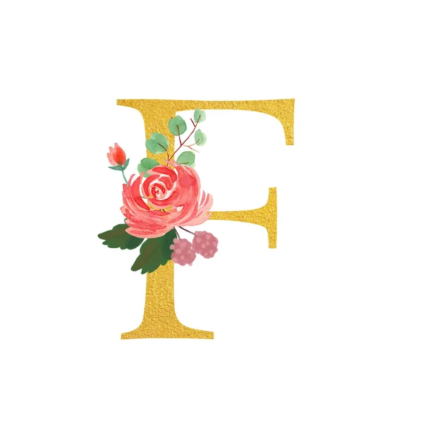 Botanical Ornate Letters Flowers Gold Color Botanical Boho Font Flower — Stockfoto