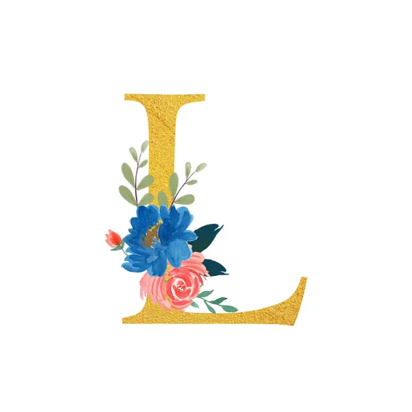 Botanical Ornate Letters Flowers Gold Color Botanical Boho Font Flower — Stock Photo, Image