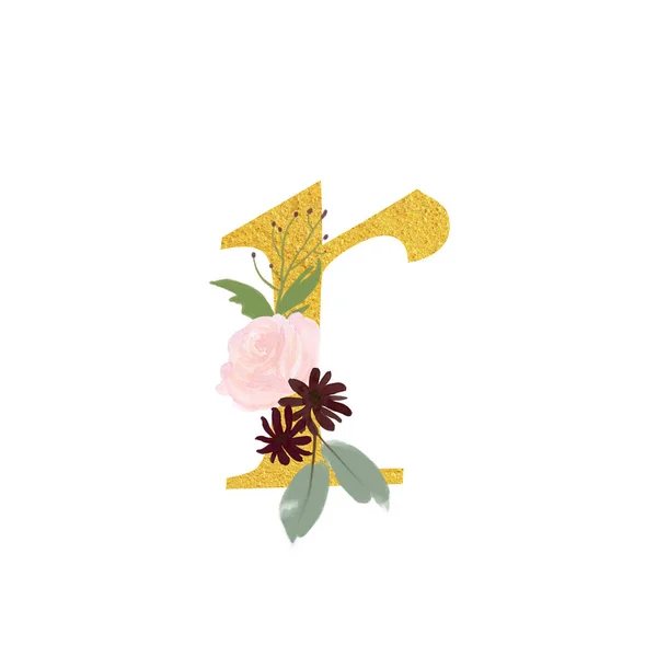 Botanical Ornate Small Letters Flowers Gold Color Botanical Boho Font — 图库照片