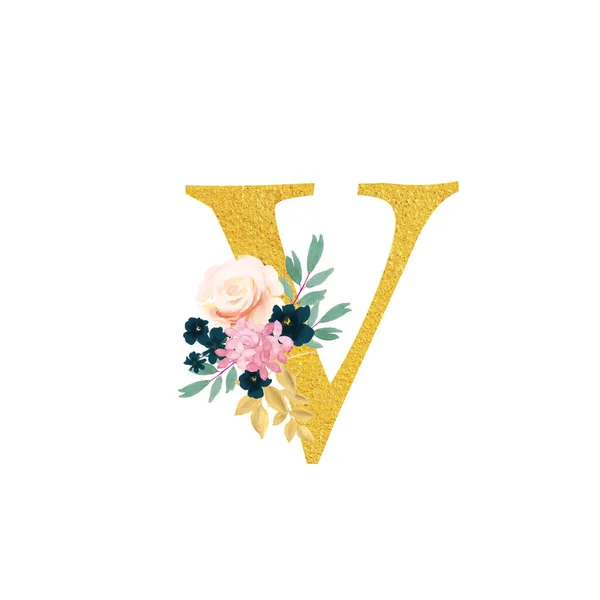 Botanical Ornate Small Letters Flowers Gold Color Botanical Boho Font — Stockfoto