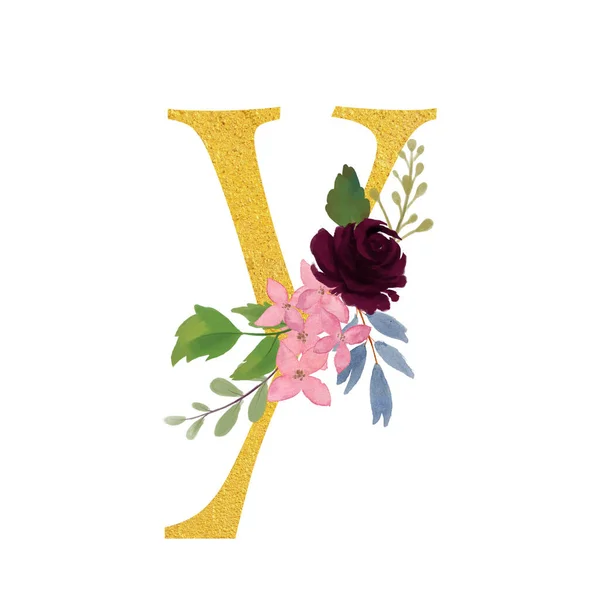 Botanical Ornate Small Letters Flowers Gold Color Botanical Boho Font — 图库照片