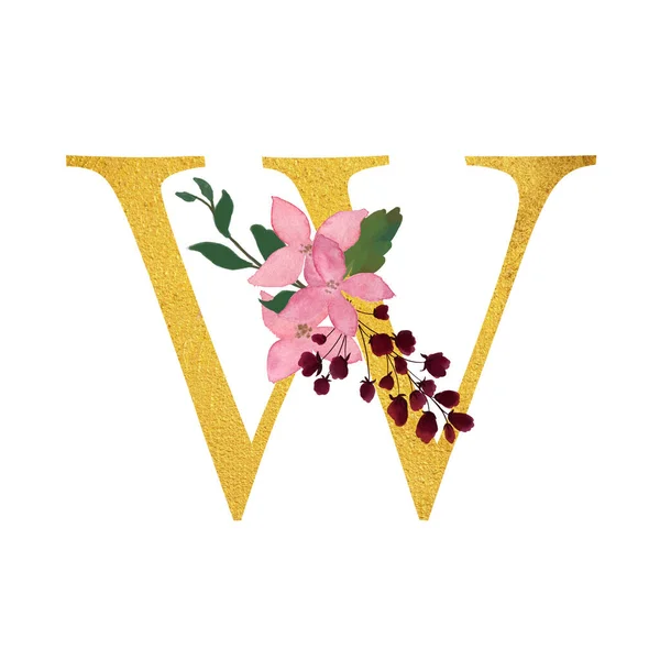 Botanical Ornate Letters Flowers Gold Color Botanical Boho Font Flower — Stok Foto