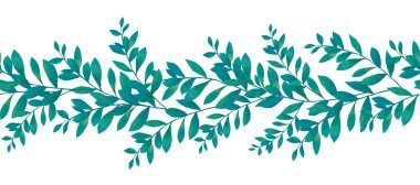 Foliage plant seamless pattern. Branch with leaves ornamental texture greenery botanical garden isolated on white background