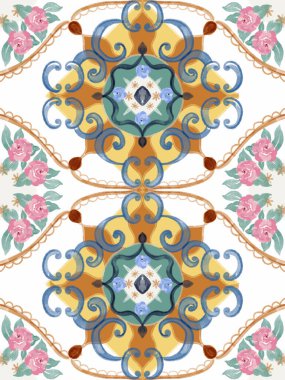 Repeat pattern abstract beautiful mediterranian splash ceramic tile italian painting Texture decoration on white background