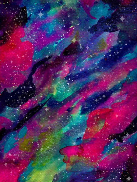 Colurful galaxy nebula and cosmic dust stock painting drawing watercolor illustration