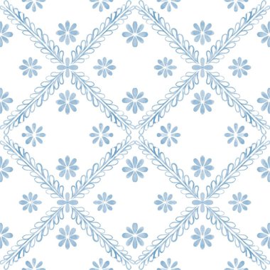 Azulejo tile pattern, Portuguese Spanish Italian traditional mosaic, Mediterranean elegance design illustration hand paint
