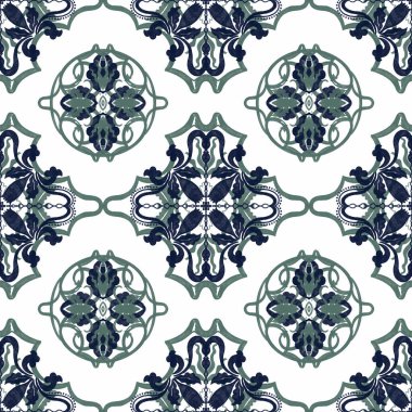Seamless folk traditional art pattern Mediterranian Scandinavian blue repetitive floral design Retro style arrangement ornament for textile design, wallpaper , decor interior, garment