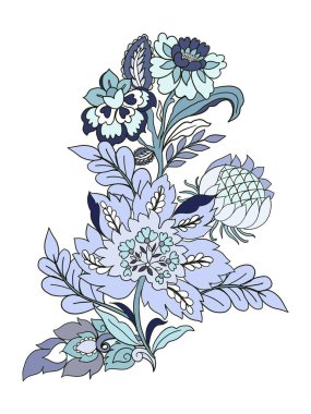 Digital Illustration  beautiful elegant vintage botanical rococo baroque jacobean flower  bouquet hand painted on white