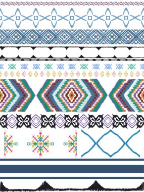 Traditional ethnic embroidery folk nordic culture Horizontal stripes multicolor element isolated digital clipart illustration