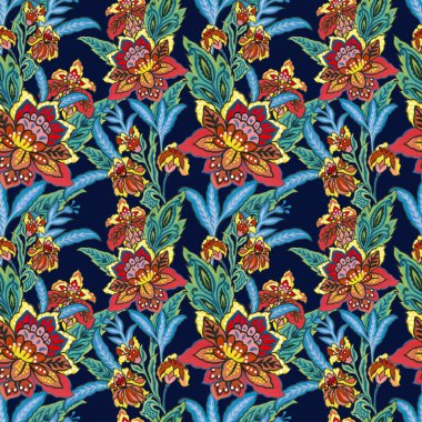 Flower vintage botanical blooming seamless pattern with canna lily Oriental style. illustration art design for textiles, wrapping paper, wallpaper, clothes, interior, curtains, packaging