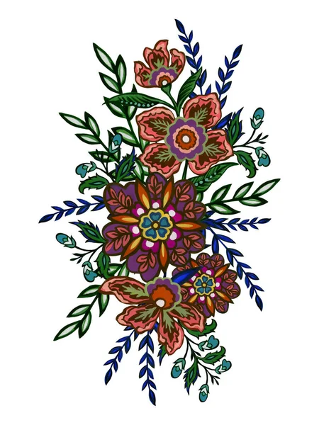 Oriental motif of flowers design tribal exotic flowers Colorful flowers on a white background Folk bouquet watercolor gouache illustration hand paint