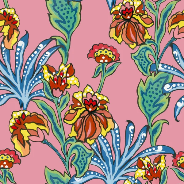 Flower vintage botanical blooming seamless pattern with canna lily Oriental style. illustration art design for textiles, wrapping paper, wallpaper, clothes, interior, curtains, packaging