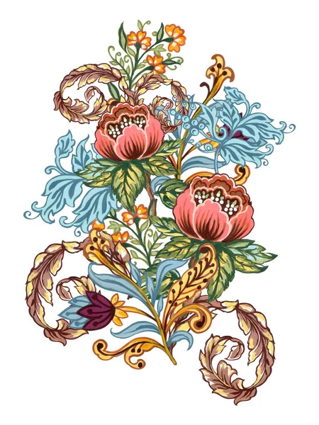 Fantasy Flowers Retro Vintage Jacobean Bouquet Style Arrangement Ornament Isolated — Stock Fotó
